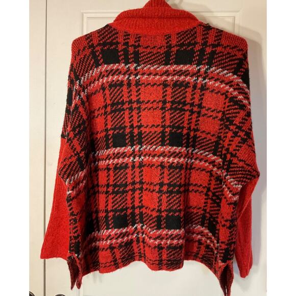 Almost Famous Red & Black Plaid Cowl Neck Long Sleeve Sweater 3X - Picture 3 of 7